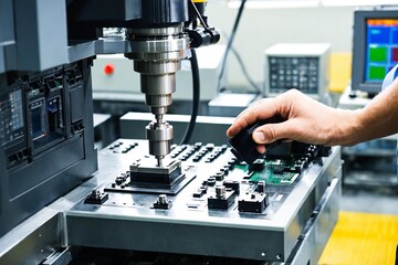 A person working on a machine in an industrial setting