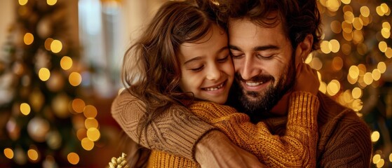 Poster - A father and daughter embrace, their smiles radiating warmth and love. AI.