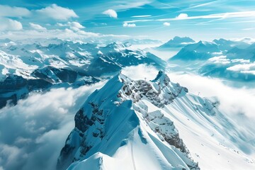 Sticker - Mountain peak with clouds and blue sky.