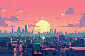 Sticker - Sunset cityscape digital art