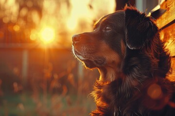 Canvas Print - A dog looks into the sunset. AI.