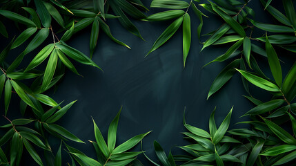 Wall Mural - Frame of bamboo leaves, copy space in middle dark background