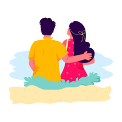 Sticker - Character based flat illustration of couple vacation 