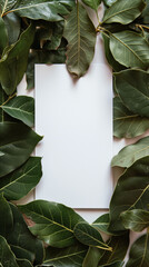 Wall Mural - Frame of bay leaves white steel board for copy in middle, texture background