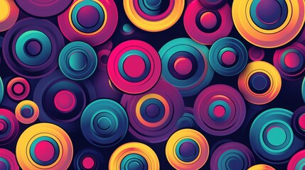 Wall Mural - Seamless vector pattern with colorful swirling circles, abstract geometric backdrop for textile design