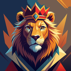 Poster - Illustration of a majestic lion wearing a crown