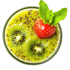 Wall Mural - Kiwi Strawberry smoothie in a glass top view isolated on transparent white background, clipping path