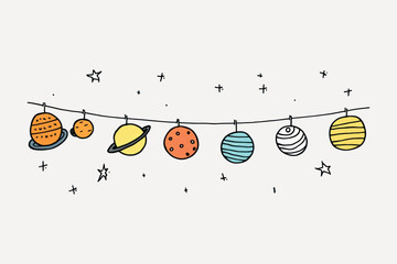 Sticker - Hand-drawn planets hanging stars