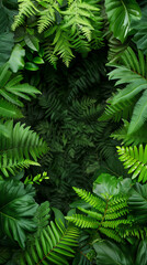 Wall Mural - Frame of green bamboo leaves, copy space in middle with dark background