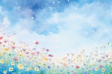 Poster - Whimsical floral watercolor sky