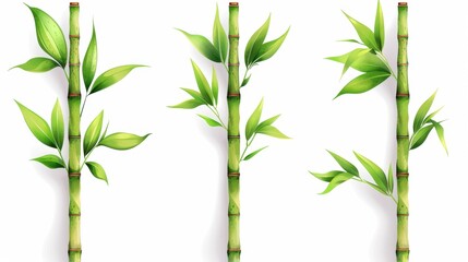 Sticker - Delicate bamboo branches with lush green leaves, beautifully captured in watercolor. A serene and vibrant nature illustration.