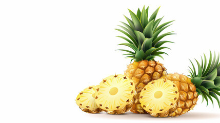 Wall Mural - Vibrant pineapple illustration in watercolor, showcasing a bright yellow fruit with green leaves against a crisp white backdrop.