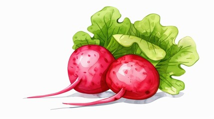 Wall Mural - Bright and fresh watercolor radishes illustration, showcasing the vibrant hues and textures of these delightful vegetables.