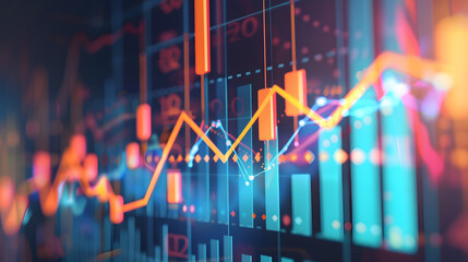 Wall Mural - Stock market data displayed on a monitor. The business financial graph shows market trends and performance.