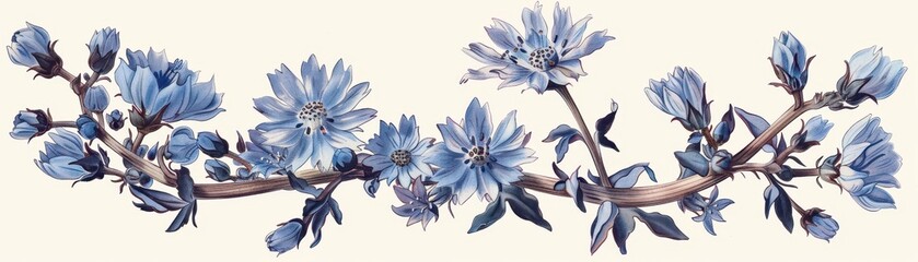 Blue Chicory Flowers Illustration