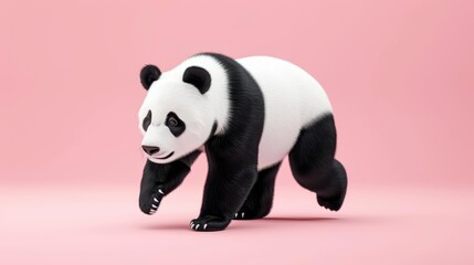 Wall Mural - A charming 3D illustration of a cute panda walking against an isolated background, perfect for animal lovers and nature themes.