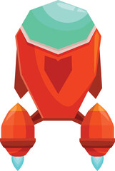 Wall Mural - red cartoon spaceship flying in space with blue flames coming from its engines