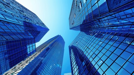 Canvas Print - Blue Glass Skyscrapers Reaching for the Sky