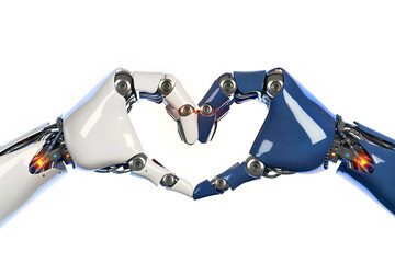 Wall Mural - two robotic hands form a heart shape, symbolizing unity and connection through advanced technology