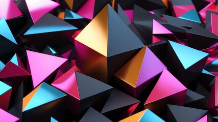 Wall Mural - colorful and black triangular metallic shiny abstract geometric shapes background