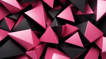 Wall Mural - pink and black triangular metallic shiny abstract geometric shapes background