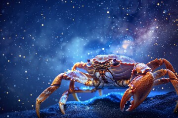 Wall Mural - Cancer Zodiac Sign, Crab Horoscope Symbol, Magic Astrology Lobster, Crayfish in Fantastic Night Sky