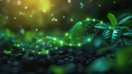 Wall Mural - concept of green biotechnology featuring a graphic of a plant intertwined with dna, illustrating syn