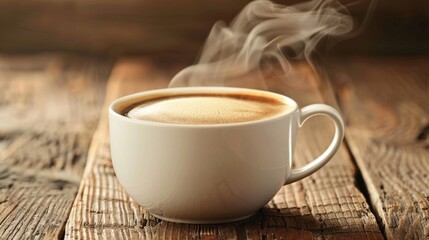 Wall Mural - Steaming hot coffee in a white cup