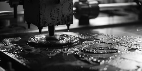 Sticker - A close-up view of a machine with water splashed or dripping onto its surface