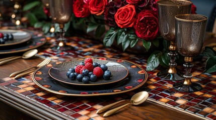 Wall Mural - a plate of berries on a table.