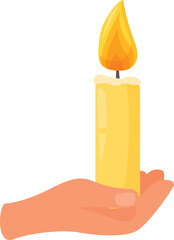 Wall Mural - hand holding a burning candle on white background