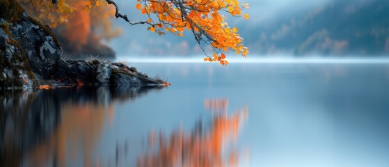 Sticker - Autumnal Reflection on a Tranquil Lake