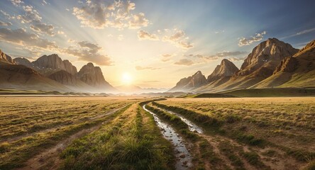 Sticker - Natural landscape with mountains and valley