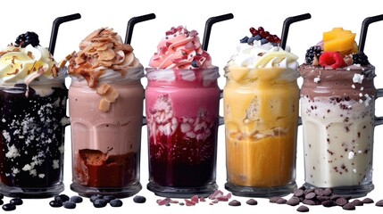 Wall Mural - Set of various milkshake isolated on white background.