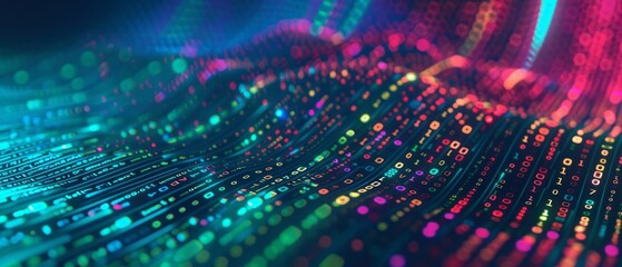 Wall Mural - colorful binary data streams flowing together in a vivid abstract design at night