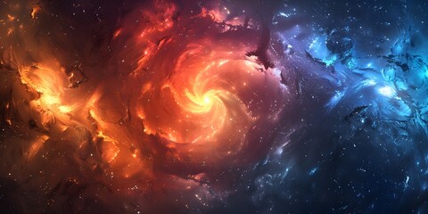 Wall Mural - vibrant cosmic spiral galaxy with swirling multicolor waves and energetic explosion in the universe