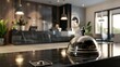 © Oulaphone - Modern luxury hotel reception counter desk with bell.