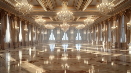 Canvas Print - Grand Ballroom Interior with Chandeliers and Sunlight