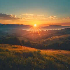 Wall Mural - magnificent sunrise over serene mountain valley new opportunities ahead