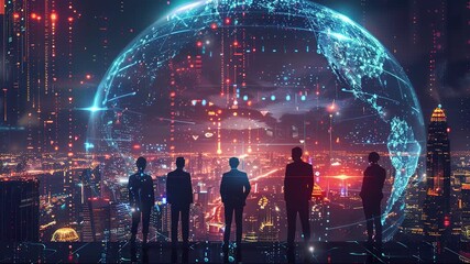 Wall Mural - business background. business teams working together on global networks and connectivity. digital wo