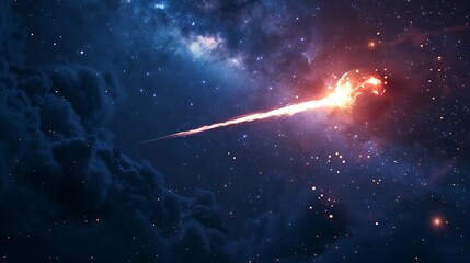 Wall Mural - fiery meteoroid streaks through the vast expanse of space, leaving a brilliant trail of light agains