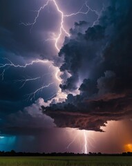 Canvas Print - colorful lightning strike in night sky backgroundverti backgroundvertical background vertical shot