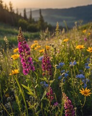 Canvas Print - meadow with colorful wildflowers backgroundvertical background vertical shot