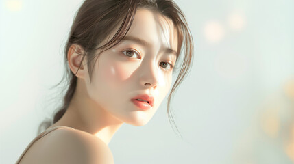 Aufkleber - 美肌の若くて可愛いアジア女性モデルの美容ポートレート