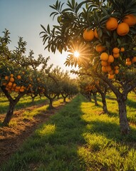 Poster - orchard with ripe orange backgroundvertical background vertical shot