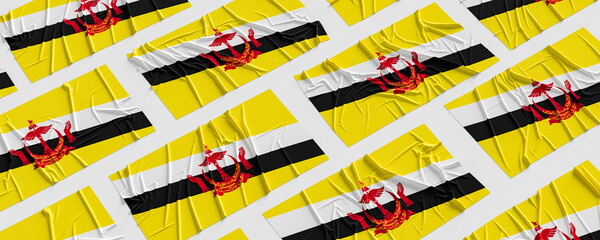 Flag of Brunei. Fabric textured Brunei flag isolated on white background. 3D illustration