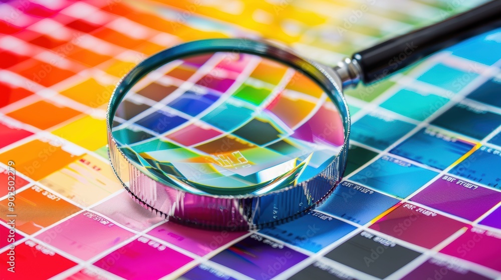 Spectate Color Magnifying Glass Examining a Color Palette Stock Illustration | Adobe Stock