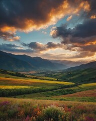 Sticker - valley under colorful cloudy sky backgroundvertical background vertical shot