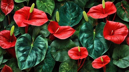 Sticker - red flowers in the garden