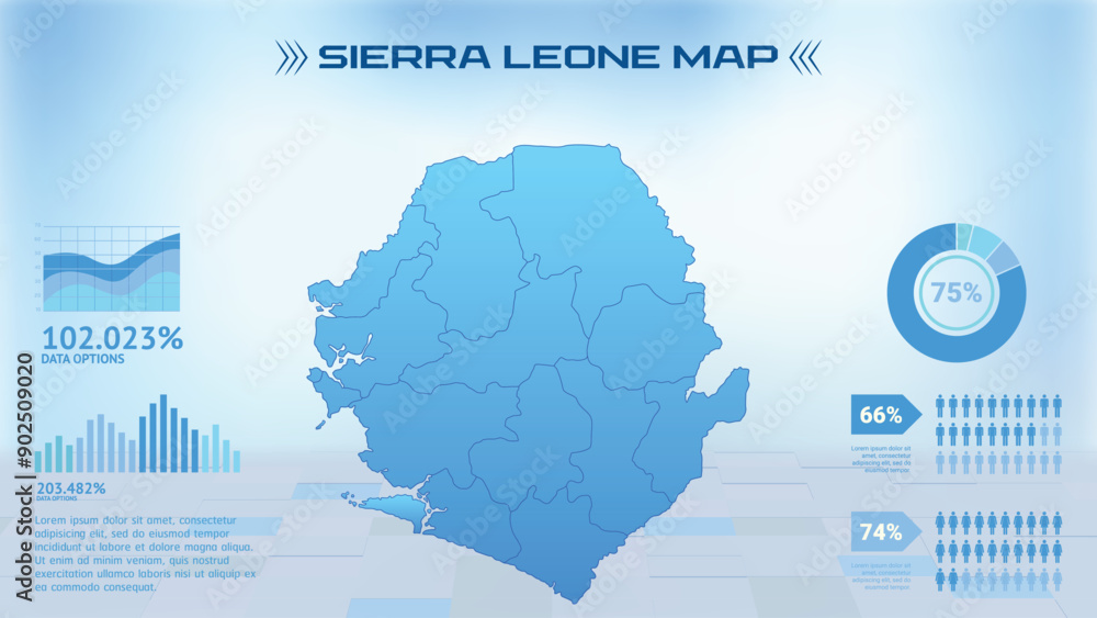 Blue Sierra Leone Map with States, Political Sierra Leone infographic ...